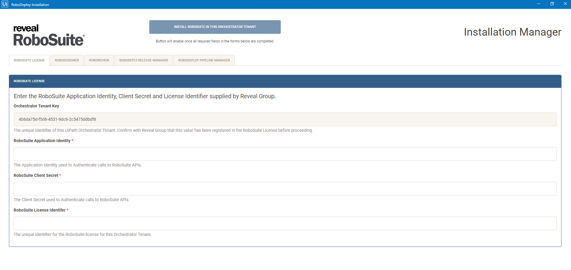 RoboSuite Install Wizard License Screen