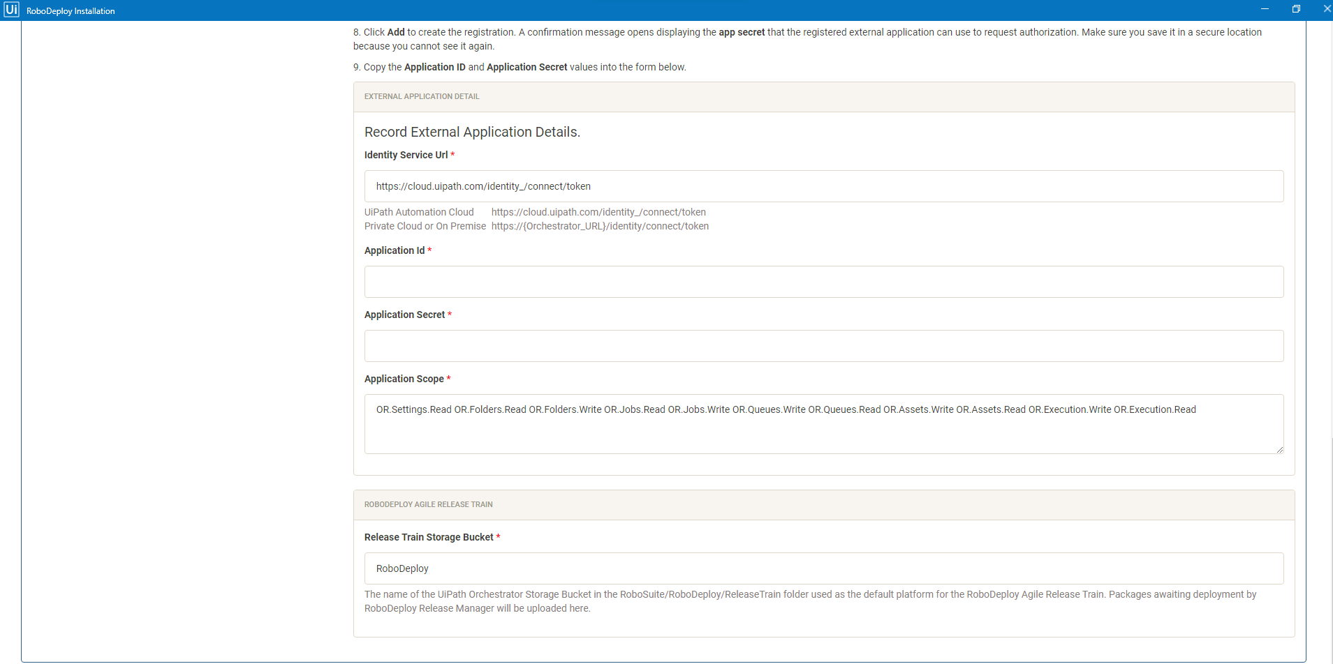 RoboSuite Install Wizard UiPath External Application Screen