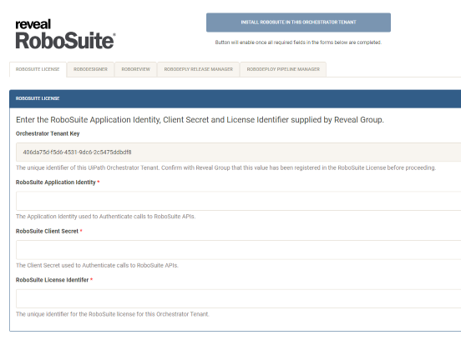 RoboSuite Install Wizard Tenant Key