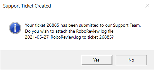 RoboReview Support Ticket Confirmation 