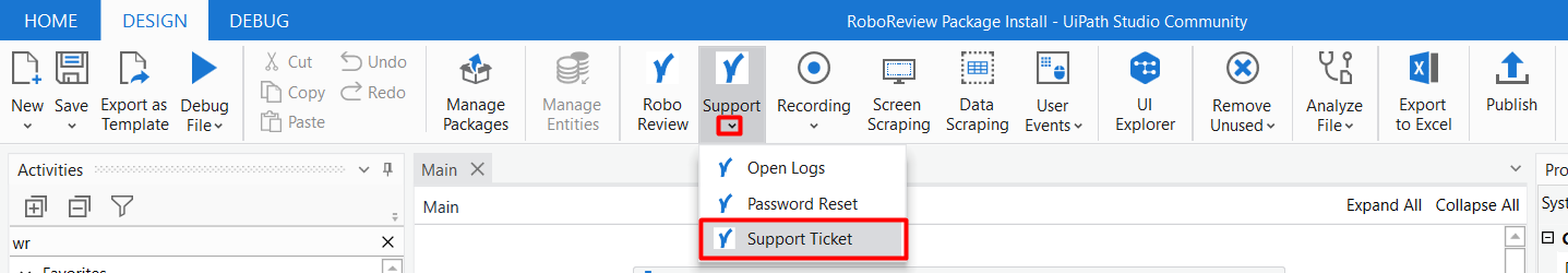 RoboReview Support Ticket Menu 