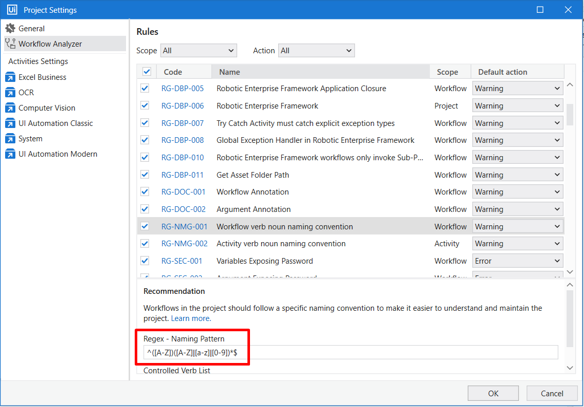 How to change default parameters for each rule