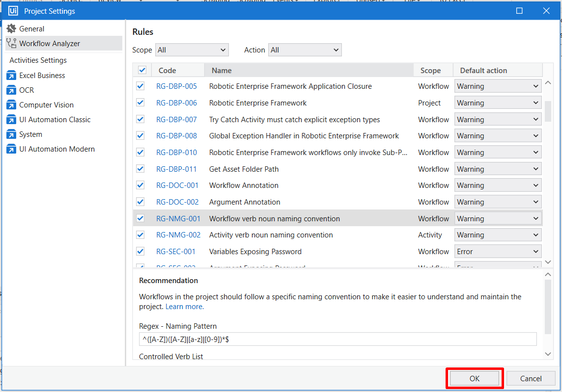 Save configurations for each rule